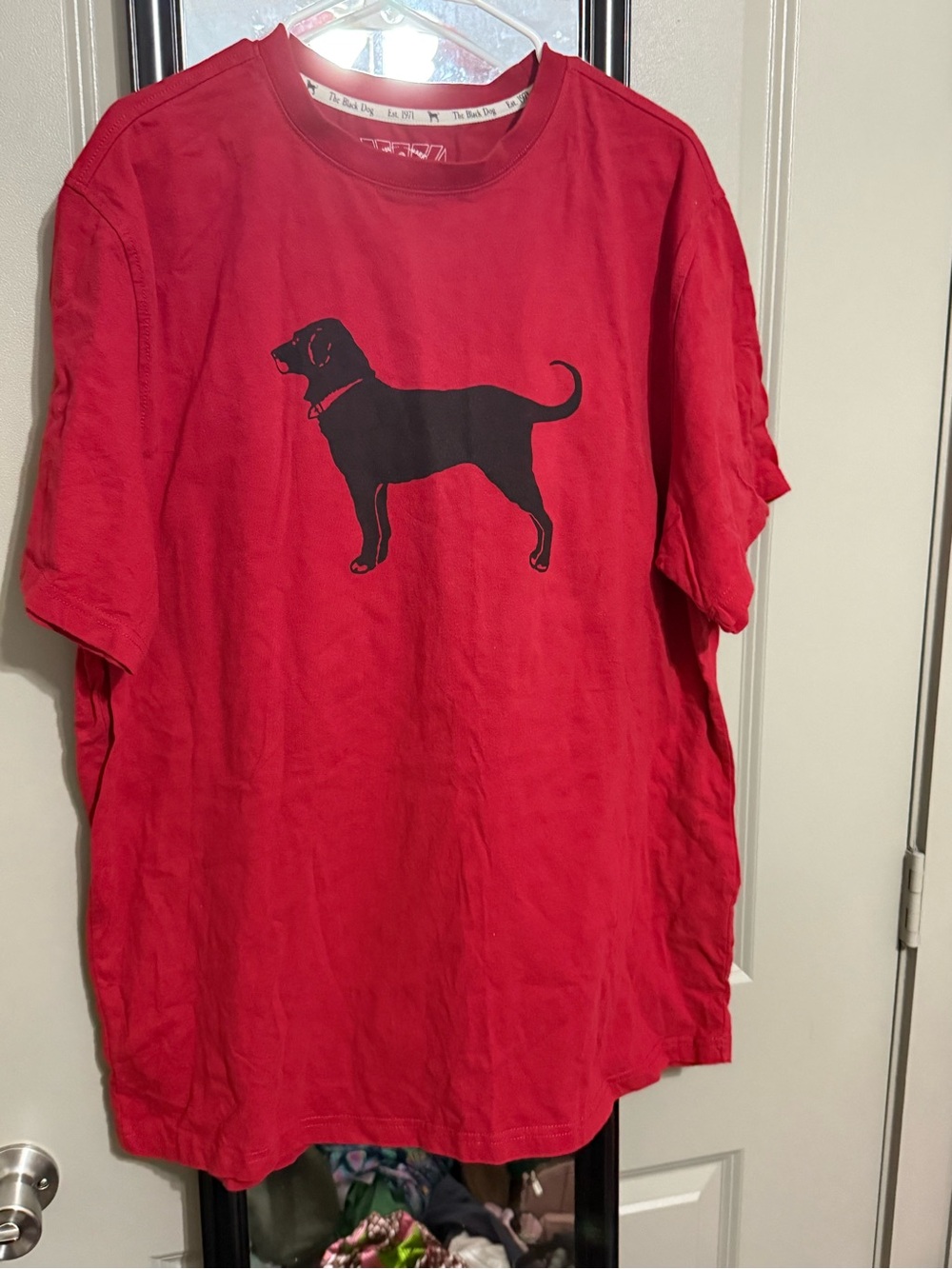 The Black Dog Red Tee with Black Dog Silhouette